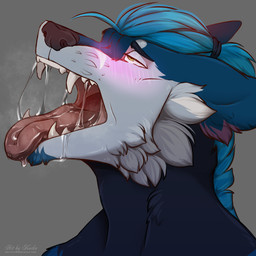 ahegao anthro looking_pleasured male male/male mouth_shot open_mouth sizzo_(character) solo korka canid canine canis mammal wolf absurd_res hi_res