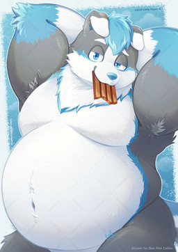 anthro armpit_hair belly big_belly blue_body blue_eyes blue_fur blue_hair body_hair candy chocolate chocolate_bar countershade_accent dessert eyebrows floppy_ears food fur grey_body grey_fur hair looking_at_viewer male multicolored_body multicolored_fur navel neck_tuft nude nude_male overweight overweight_anthro overweight_male raised_eyebrow solo tuft white_body white_fur littlehyper border_collie canid canine canis collie domestic_dog herding_dog mammal pastoral_dog sheepdog hi_res