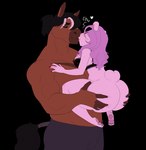 anthro black_background black_hair blush bottomless breasts brown_body brown_fur butt clothed clothing duo eyebrows eyes_closed female fur hair heart_symbol highlights_(coloring) holding_butt holding_partner kiss_on_lips kissing kissing_sound_effect lingerie male male/female muscular muscular_male pink_hair ponytail shirtless simple_background size_difference smile text white_highlights fuppfuc69 fupp_(fuppfuc69) kane_(lobokosmico) bear equid equine horse mammal polar_bear ursine digital_media_(artwork) hi_res