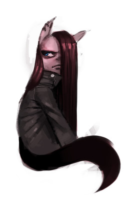 anthro blue_eyes clothing coat dark ear_piercing female hair long_hair looking_away mane piercing pink_hair solo tail topwear crookedtrees friendship_is_magic hasbro my_little_pony pinkamena_(mlp) pinkie_pie_(mlp) earth_pony equid equine horse mammal pony