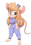 absurd_res anthro barefoot blonde_hair blue_eyes chip_'n_dale_rescue_rangers disney eyewear eyewear_on_head feet female gadget_hackwrench goggles goggles_on_head hair hi_res mammal mouse murid murine rodent simmsyboy simple_background solo white_background