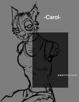 anthro bone clothing female grey_background missing_arm shirt simple_background sitting solo tank_top topwear puppy_meats domestic_cat felid feline felis mammal greyscale monochrome sketch