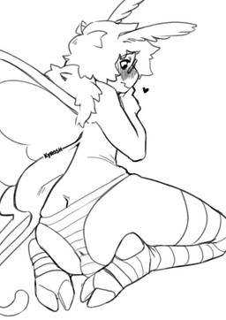 2_toes anthro blush butt butt_cleavage clothed clothing eyewear feet femboy footwear glasses kneeling legwear looking_at_viewer looking_back looking_back_at_viewer male mane panties skimpy socks solo stirrup_legwear stirrup_socks stirrup_stockings stockings thigh_highs thigh_socks toes underwear wings kyrosh danny_(m0ffedup) arthropod insect lepidopteran moth monochrome