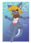 4_fingers anthro bikini blonde_hair chest_tuft clothing female fingers hair midriff navel solo swimwear tankini tuft two-piece_swimsuit underwater water yellow_eyes young kryztar roxanne_(fjordslord) domestic_cat felid feline felis fish hybrid mammal marine shark absurd_res hi_res signature