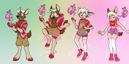 after_transformation anthro anthro_to_humanoid blonde_hair bottomwear brown_body brown_fur bulge clothed clothing crop_top duo extreme_size_difference female female_humanoid femboy figurine floating footwear four_frame_sequence fur gradient_background green_background hair holding_figurine holding_object holding_toy hooves jacket legless legwear looking_down male male_anthro male_humanoid micro mid_transformation multicolored_body multicolored_fur open_clothing open_jacket open_mouth open_topwear pink_background shirt shoes shorts simple_background size_difference small_waist smile standing surprised tan_body tan_fur thigh_highs topwear toy transformation transformation_sequence transformation_through_magic unexpected yellow_background glowbat animal_humanoid deer deer_humanoid fairy humanoid mammal mammal_humanoid hi_res