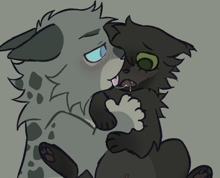 adult_on_young age_difference bodily_fluids duo female feral feral_on_feral fur green_eyes green_sclera grey_background grey_body grey_fur intraspecies making_out male male/female older_feral older_male saliva saliva_string simple_background toony young younger_female younger_feral littleperrito warriors_(book_series) ashfur_(thunderclan) hollyleaf_(warriors) domestic_cat felid feline felis mammal 2026