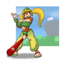 anthro areola ball baseball_(ball) baseball_bat bat_(object) big_breasts biped blonde_hair blue_eyes breasts clothing ear_piercing ear_ring erect_nipples female hair hat headgear headwear holding_ball holding_object hoop_ear_ring huge_breasts nipples outside piercing ring_piercing solo standing lordstevie donkey_kong_(series) nintendo tiny_kong ape haplorhine kong mammal monkey primate digital_media_(artwork) full-length_portrait portrait