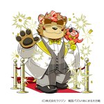 anthro black_nose bottomwear bow_tie brown_body brown_fur clothing cute_fangs duo eyes_closed fangs fur kemono male overweight overweight_male pants shirt suit teeth topwear kinoshita-jiroh sengoku_puzzle saigou_shirou bear mammal 1:1 2022