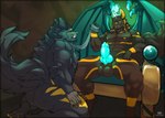 anthro butt chair duo furniture kneeling knot leash male male/male muscular throne johnfreak mythology anubis_bayek hogan_bayek canid canine canis jackal mammal mythological_canine mythological_creature werecanid werecanine werecreature werewolf absurd_res hi_res