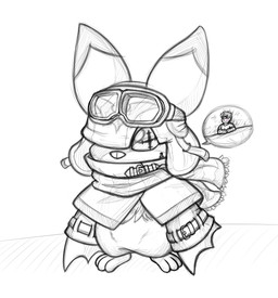 anthro blush duo extreme_size_difference eyewear eyewear_on_head flight_goggles goggles goggles_on_head male micro size_difference smaller_human wings unreliablesize bandai_namco digimon digimon_beatbreak chiropmon digimon_(species) human mammal sketch