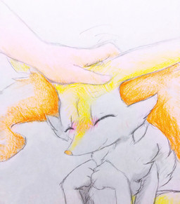 ^_^ ambiguous_anthro ambiguous_gender ambiguous_human anthro biped blush closed_smile duo emanata eyes_closed front_view hands_together headpat mouth_closed simple_background smile solo_focus standing three-quarter_view eiroru nintendo pokemon braixen canid generation_6_pokemon human mammal pokemon_(species) 2018 bust_portrait colored_pencil_(artwork) graphite_(artwork) hi_res japanese_description portrait traditional_media_(artwork) translated_description