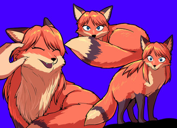 blue_background blue_eyes fangs feral feralized happy male open_mouth petting simple_background teeth yologyeolseogchung-gyeogpaswaeseogsul kaiji ichijou_seiya canid canine fox mammal hi_res