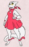 ankle_ribbon anthro breasts cleavage_cutout clothing cutout dress eyeshadow female hand_on_hip lidded_eyes long_tail makeup small_breasts solo tail white_body yellow_eyes yellow_sclera nerdyreindeer mythology dragon mythological_creature mythological_scalie scalie hi_res