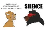 anthro bodily_fluids crying dialogue duo female glowing glowing_eyes male shitpost side_view simple_background tears text white_background conditional_dnp vaktus capcom chad_(meme) crying_aya_asagiri disney mega_man_(series) the_lion_king yes_chad felid lion mammal pantherine absurd_res digital_media_(artwork) english_text hi_res meme