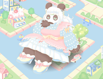 alternative_fashion anthro biped black_body black_fur black_nose building car cherry city clothed clothing dessert door doorway dress female female_anthro flower food footwear fruit fur fur_markings grass green_eyes hair high_heels house ice_cream j-fashion lolita_(fashion) macro macro_anthro macro_female markings micro outside plant polka_dots ribbons round_ears shoes shrub sidewalk slightly_chubby solo street sweet_lolita town tree truck vehicle white_body white_fur white_hair window lunarpanda8686 mika_(lunarpanda8686) bear giant_panda mammal ursine colored digital_media_(artwork)