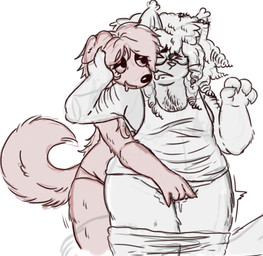 anthro belly bodily_fluids duo female fingering male male/female overweight simple_background standing t4t vaginal vaginal_fingering dreamycat canid canine canis domestic_cat domestic_dog felid feline felis humanoid mammal trans_(lore) trans_man_(lore)
