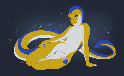 anthro biped claws countershade_torso countershading fingers front_view genitals looking_at_viewer male navel nude nude_anthro nude_male penis simple_background smile solo spots tail by_dream aquatic eel fish 2026 digital_drawing_(artwork) digital_media_(artwork) hi_res