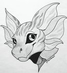 anthro ear_fins female fin simple_background smile solo striped_body stripes white_background gogogojirin mythology norna dragon mythological_creature mythological_scalie reptile scalie absurd_res greyscale headshot_portrait hi_res monochrome pen_(artwork) portrait signature traditional_media_(artwork)