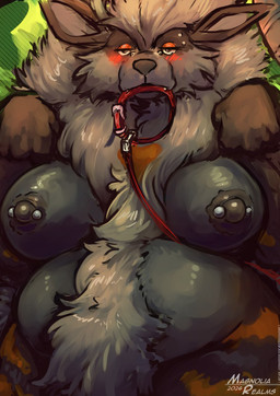 anthro areola barbell_piercing big_breasts big_nipples breasts curvy_figure eyelashes facial_tuft female fluffy flustered half-closed_eyes leash long_eyelashes lying narrowed_eyes nipple_piercing nipples on_back piercing slightly_chubby solo tuft vin_oliver nintendo pokemon arcanine generation_1_pokemon mammal pokemon_(species) hi_res