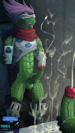 5_fingers abs anthro athletic athletic_male balls big_penis bodily_fluids cum cumshot ejaculation erection fingers genital_fluids genitals looking_at_viewer male masturbation orgasm penile penile_masturbation penis recording solo standing text tongue tongue_out todex spinner_(my_hero_academia) lizard reptile scalie hi_res url