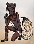 anthro black_body black_fur blue_eyes brown_body brown_fur chain fur grey_body grey_fur knife male mask rope solo white_body white_fur ziegelzeig arvio_(thedragonmonarch) mammal mustelid 2023