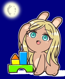 alternate_species anthro bangs black_eyebrows blonde_hair blue_background blue_eyes blue_pupils blush blush_lines brown_body brown_fur eyebrow_through_hair eyebrows fangs featureless_feet feet female female_anthro fur furrification hair hand_pawpads light long_ears long_hair mitten_hands moon multicolored_body noseless nude nude_anthro nude_female open_mouth open_smile outline pink_tongue pupils rabbidification simple_background sitting smile solo tan_body tan_eyelids tan_inner_ear tan_skin teeth tongue toy_block translucent translucent_hair two_tone_body white_outline charisuke cygames idolmaster idolmaster_cinderella_girls raving_rabbids rayman_(series) ubisoft layla_(idolmaster) lagomorph mammal rabbid 2024 absurd_res colored crossover digital_drawing_(artwork) digital_media_(artwork) full-length_portrait hi_res japanese_description lighting portrait