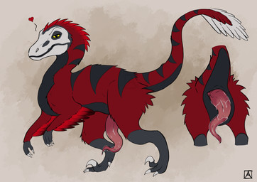 animal_genitalia bodily_fluids cloaca cloacal_penis feathers feral genitals krimh male solo akeema dinosaur dromaeosaurid feathered_dinosaur feathered_scalie prehistoric_species reptile saurischian scalie theropod utahraptor