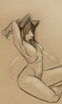 accessory anthro breasts female fur hair hair_accessory hair_tie hair_tie_in_mouth nude pigtails pubes raised_arm solo thick_thighs wide_hips androidz celest_(androidz) domestic_cat felid feline felis mammal hi_res sketch