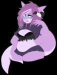 5_fingers anthro belly clothed clothing female fingers hair horn looking_at_viewer multicolored_hair navel overweight overweight_anthro overweight_female purple_hair simple_background slightly_chubby slightly_chubby_female smile solo standing teeth thick_thighs transparent_background ashleyzombie elmelie fish marine shark alpha_channel hi_res