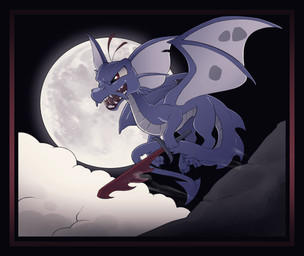 black_border blue_body blue_scales border cloud feral forked_tongue grey_body grey_scales light male melee_weapon moon moonlight mountain open_mouth red_eyes scales snarling solo sword tongue weapon 1ksrw conditional_dnp mythology neopets valrigard_(neopets) dragon draik_(neopets) mythological_creature mythological_scalie neopet_(species) scalie 2026 absurd_res clip_studio_paint_(artwork) digital_media_(artwork) hi_res