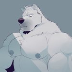 anthro barazoku frown fur grey_eyes head_tuft light looking_down male muscular muscular_anthro muscular_male neck_tuft nipples pecs sad simple_background solo tuft white_body white_fur bruskaroo bear mammal polar_bear ursine 1:1 2018 cool_colors half-length_portrait hi_res icon portrait