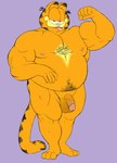 anthro balls belly biceps big_belly flaccid flexing genitals looking_at_viewer male nipples nude overweight penis smile solo wkd garfield_(series) garfield_the_cat domestic_cat felid feline felis mammal