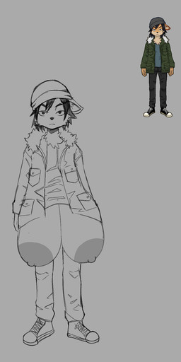 anthro areola beanie big_breasts black_clothing black_footwear black_hair black_nose black_shoes blue_clothing blue_eyes blue_shirt blue_topwear bottomwear breasts clothed clothing clothing_aside exposed_breasts footwear fur furred_jacket green_clothing green_jacket green_topwear grey_beanie grey_bottomwear grey_clothing grey_hat grey_headwear grey_pants hair hanging_breasts hat headgear headwear huge_breasts hyper hyper_breasts jacket male neck_tuft neutral_expression one_ear_obstructed orange_body orange_fur pants sagging_breasts shirt shoes solo standing topwear tuft wardrobe_malfunction white_fluff spicysaucyrat love_exalt_8372 chef_(love_exalt_8372) canid canine fox mammal hi_res
