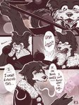 2020 3:4 anthro beastars black_nose canid canine canis christmas christmas_clothing clothed clothing comic countershade_face countershading dialogue dress ears_down english_text female fur fur_trim_(clothing) gasp gift greyscale hi_res holidays interspecies juno_(beastars) looking_at_object mammal monochrome open_mouth pivoted_ears predator/prey romantic romantic_couple santa_dress shocked smile solo speech_bubble surprise teeth text trickfoottails unwrapping wide_eyed wolf