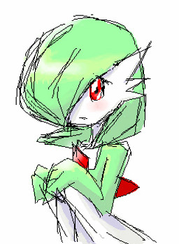 blush female looking_at_viewer red_eyes slim solo pasaran nintendo pokemon gardevoir generation_3_pokemon pokemon_(species) digital_media_(artwork) low_res oekaki source_request