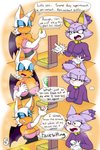 2:3 absurd_res anthro bat big_breasts blaze_the_cat blush bodily_fluids breasts clothed clothing comic dialogue domestic_cat duo english_text felid feline felis female female/female fur gold_(metal) gold_jewelry hi_res jewelry mammal money purple_body purple_fur rouge_the_bat sega sonic_the_hedgehog_(series) sweat text tinydevilhorns