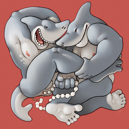 anal anal_bead_pull anal_beads anal_beads_in_ass anal_penetration anthro anus armpit_showing duo feet grey_body grey_skin humanoid_feet intertwined light_soles male male/male muscular muscular_male nipples object_in_ass penetration pink_anus pink_nipples plantigrade pose sex_toy sex_toy_in_ass sex_toy_insertion shark_teeth sharp_teeth simple_background sitting smile teeth ravuer aquatic fish shark hi_res