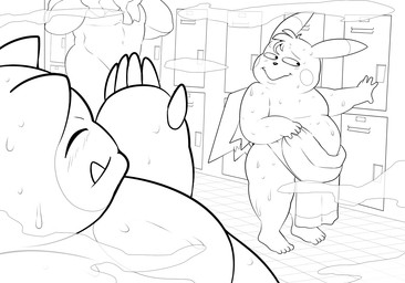 anthro anthrofied barefoot blush bodily_fluids duo_focus embarrassed eye_contact faceless_character faceless_male feet gesture greeting group locker locker_room looking_at_another male nude overweight plantigrade sweat towel waving conditional_dnp erobos nintendo pokemon ero_(erobos) fan_character generation_1_pokemon mammal pikachu pokemon_(species) rodent snorlax unknown_species black_and_white digital_drawing_(artwork) digital_media_(artwork) line_art monochrome