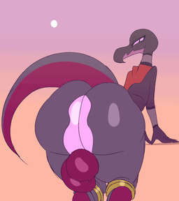 accessory anthro anus armwear ass_clapping backsack balls big_balls big_butt black_body black_scales bottom_heavy bouncing_balls bouncing_butt bracelet butt butt_focus clothing femboy genitals huge_balls huge_butt jewelry looking_at_viewer looking_back looking_back_at_viewer male neckwear non-mammal_balls nude presenting presenting_hindquarters pupils rear_view saggy_balls scales shaking_butt simple_background slit_pupils smile solo tail thick_tail thick_thighs twerking wide_hips uromatsu nintendo pokemon luminum_(glimmershine) generation_7_pokemon pokemon_(species) reptile salazzle scalie 2022 2d_animation animated animated_gif digital_media_(artwork) hi_res loop short_playtime