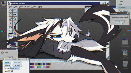 anthro black_sclera claws clothing desktop grey_clothing hair male multicolored_hair palette purple_claws solo if-fi microsoft microsoft_paint_(copyright) canid canine mammal