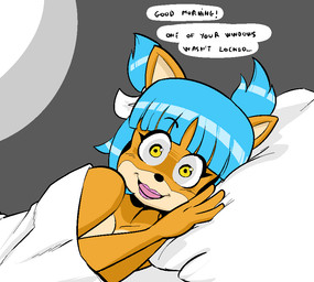 anthro bed black_nose blue_hair breasts cleavage clothed clothing creepy dark_nose dark_pupils dialogue female fur furniture hair insane iris lips looking_at_viewer monotone_hair monotone_inner_ear multicolored_body multicolored_face multicolored_fur on_bed orange_body orange_ears orange_face orange_fur pink_lips pupils small_iris small_pupils solo soul_piercing_eyes talking_to_viewer tan_body tan_face tan_fur tan_inner_ear text two_tone_body two_tone_face two_tone_fur under_covers wide_eyed yandere yellow_eyes mario-grant activision crash_bandicoot_(series) crash_team_racing_(series) crash_team_racing_nitro-fueled megumi_bandicoot bandicoot mammal marsupial english_text