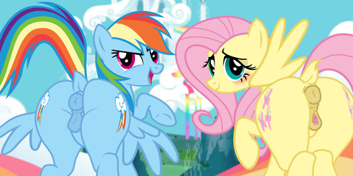 anatomically_correct anatomically_correct_genitalia anatomically_correct_vulva animal_genitalia animal_vulva anus blue_anus blue_body blue_vulva blush butt clitoral_winking clitoris confident cutie_mark dock_(anatomy) duo equine_anus equine_genitalia equine_vulva eyelashes female feral genitals hair legs_together looking_at_viewer looking_back looking_back_at_viewer multicolored_hair multicolored_tail on_model open_mouth pink_hair pink_tail presenting presenting_hindquarters puffy_anus rainbow_hair rainbow_tail raised_tail rear_view screencap screencap_background smile standing tail tail_aside thick_thighs vulva wings yellow_anus yellow_body yellow_vulva pinfeather friendship_is_magic hasbro my_little_pony mythology fluttershy_(mlp) rainbow_dash_(mlp) equid equine mammal mythological_creature mythological_equine pegasus hi_res