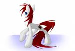 blue_eyes cutie_mark eyelashes female feral fur hair hooves red_hair simple_background smile solo standing white_background white_body white_fur queenbloodysky hasbro my_little_pony fan_character equid mammal hi_res