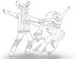 5_fingers anthro antlers breasts bride clothed clothing dancing dress duo female fingers fur groom hand_holding horn humanoid_hands male male/female smile suit wedding wedding_dress wedding_veil yeyeialba beastars juno_(beastars) louis_(beastars) canid canine canis cervine deer mammal red_deer wolf 2023 absurd_res hi_res monochrome