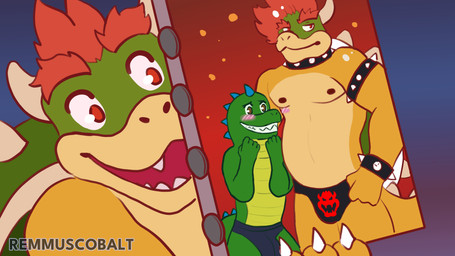 anthro belly blush clothing duo jockstrap male male/male underwear remmus_cobalt mario_bros nintendo bowser alligator alligatorid crocodilian reptile scalie absurd_res hi_res