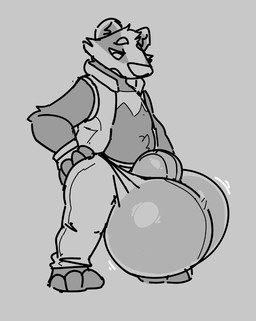 anthro balls big_balls big_bulge biped bulge clothed clothing front_view genitals hand_on_hip huge_balls huge_bulge hyper hyper_balls hyper_bulge hyper_genitalia looking_down male puffer_vest simple_background solo standing tuft starrfluff bradley_the_badger_(game) bradley_(bradley_the_badger) badger mammal mustelid musteline 2025 digital_drawing_(artwork) digital_media_(artwork) lol_comments monochrome
