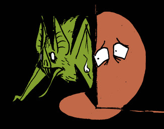 ambiguous_gender black_background fangs floating_eyes fur green_body green_fur hiding no_pupils scared simple_background teeth tongue tongue_out wings thebluercheese haunted_house_(video_game) bat leaf-nosed_bat mammal microbat vampire_bat vampire_bat_(haunted_house) yangochiropteran