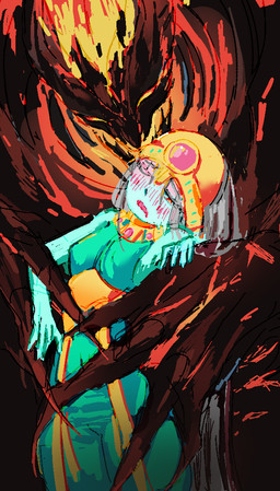 armor big_hands blue_body blue_skin blush blush_lines bodily_fluids captured clothed clothing dominant dominant_male dripping duo embarrassed female fire helpless hug hugging_another hugging_from_behind larger_dom larger_male looking_away male not_furry open_mouth pushing pushing_away resisting saliva saliva_drip sexual_assault size_difference skinny smaller_female struggling struggling_to_get_out submissive submissive_female popisya dota valve nerif_the_oracle nevermore_the_shadow_fiend demon humanoid monstrous_demon 2024 hi_res