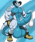 abs anthro balls barazoku big_balls big_penis blue_body blue_skin bodily_fluids boots boots_only clothing condom cum excessive_cum excessive_genital_fluids filled_condom footwear footwear_only genital_fluids genitals gloves handwear horn huge_balls huge_penis hyper hyper_balls hyper_cum hyper_genitalia hyper_penis male mostly_nude muscular muscular_male nipple_piercing nipples penis piercing scales sexual_barrier_device shoes solo wearing_condom nexusdeathclaw fallout microsoft jakob_(mechanicaldclaw) deathclaw reptile scalie hi_res