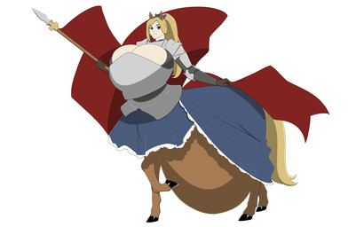 armor big_breasts blonde_hair blue_eyes breasts brown_body brown_fur cleavage clothed clothed_taur clothing dress female flag flag_(object) fur hair holding_flag holding_object hooves horse_ears horse_tail huge_breasts looking_at_viewer plate_armor ponytail pregnant pregnant_female pregnant_taur simple_background solo standing taur_lower_pregnancy zdemian european_mythology greek_mythology mythology estelle_bellegarde centaur equid equid_taur humanoid_taur mammal mammal_taur taur 16:10 hi_res widescreen